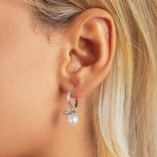 bamoer 1 đôi 925 sterling bạc Vỏ trai Tai Khóa Dễ thương Kitty Vòng khuyên tai Đối với phụ nữ Quà sinh nhật Tốt Đồ trang sức - Bạc - Xem 2