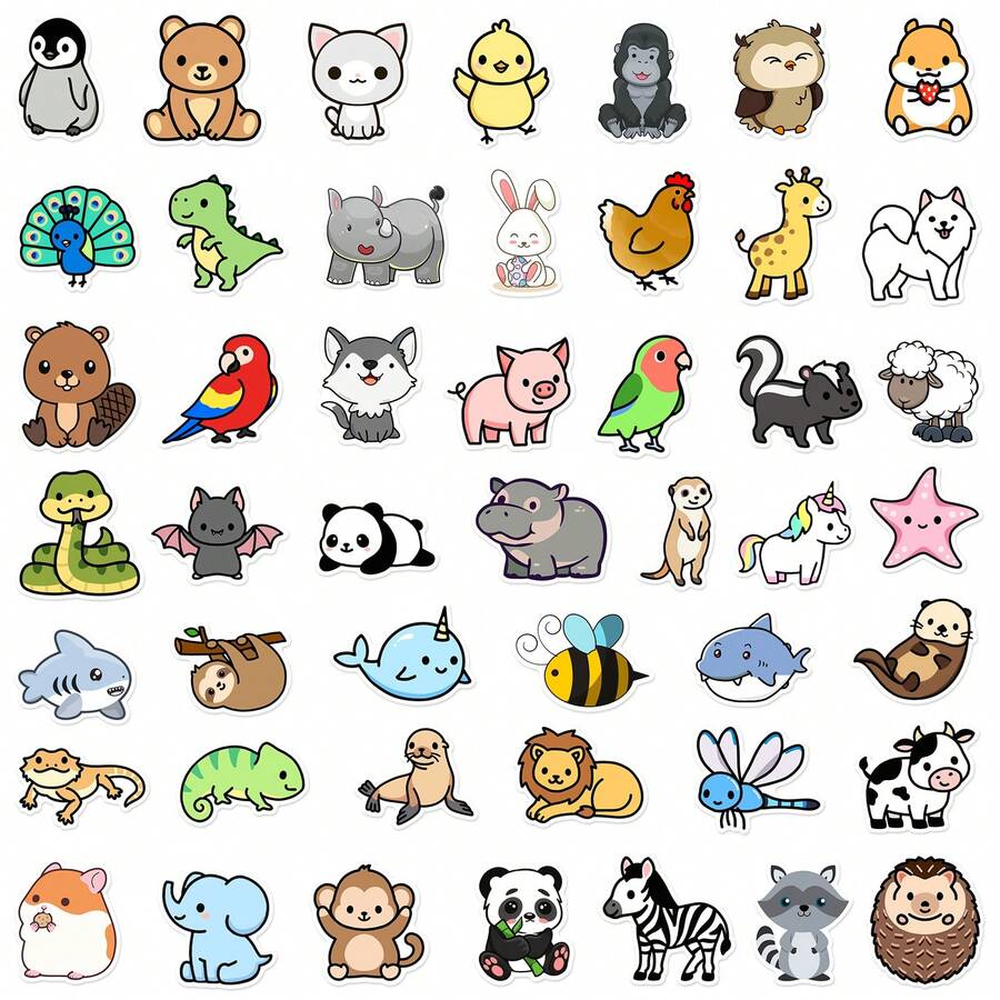 100 Pcs Cute Kawaii Animals Theme Mini Stickers ,Vinyl Waterproof