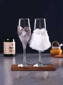 1set Bridal Short White Wedding Dress, Bow Tie Suit & Wine Cup Set For Wedding/Engagement/Party Use (2pcs) - White - View 1