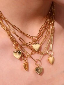 1對心型吊墜，腐蝕字母和心形字母，不鏽鋼字母和心形款式項鍊，適合辦公室女士，情人節禮物，派對珠寶