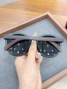 1 chiếc kính thời trang gọng tròn vân gỗ dành cho nữ thích hợp cho du lịch ngoài trời - Đỏ - Xem 3