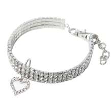 1pc Crystal Heart Shaped Elastic Pet Collar With Sparkling Finish, Perfect Accessory For Your Furry Friends, Suitable For Small To Medium Sized Cats And Dogs - White - View 1