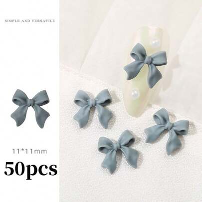 50pcs/Bag 3d Resin Butterfly & Ribbon Nail Art Decorations, Nail Stickers With Rhinestones, Popular Accessory For Nails DIY Nail Charms Nail Gems Nail Supplies