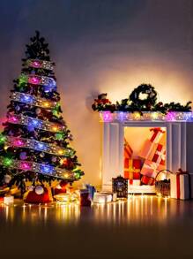 1m/3m/5m/10m LED Christmas Decoration String Lights, Copper Wire Fairy Light With Satin Ribbon, Christmas Tree Bow Garland - Gold (colored light) - View 7