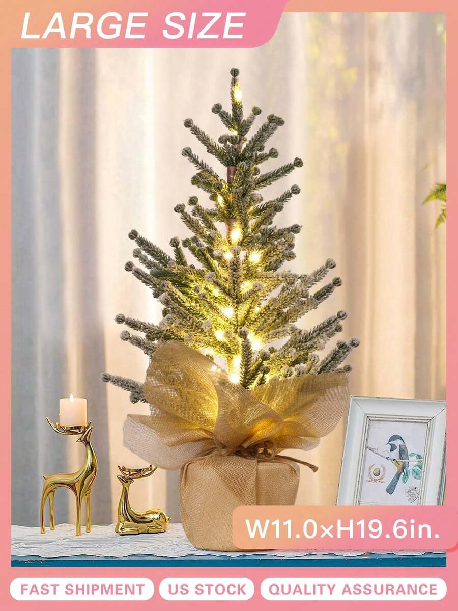 1 cây thông Noel nhân tạo cao 50cm (cao) trong chậu + Đèn LED (Không bao gồm pin) - Dùng để trang trí nhà nông trại Giáng sinh, trưng bày cửa sổ, bàn cà phê - Nhiều màu - Xem 1