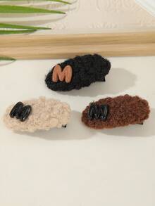 1 件裝女式泰迪毛皮髮夾,帶有字母 M,可愛優雅,適合學校和日常佩戴、派對和節日以及作為禮物