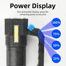 LED Flashlight Hand Lamp Searchlight Home Outdoor Patrol Long Shot Strong Light Charging Super Bright Function - Black - View 5