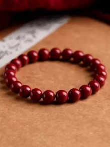 1 cái Của Tự nhiên Mẫu vật liệu sản xuất Vòng tay Đỏ  Phong cách Trung Quốc Năm mới Kết cườm Đàn hồi Vòng tay Đồ trang sức Qủa tặng - Đỏ - Xem 7