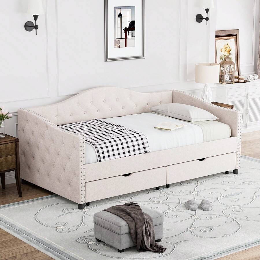 Modern Upholstered Tufted Twins Daybed With Turndle/Drawers SHEIN USA