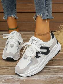 1雙女性運動風格休閒鞋,鞋帶式設計,pu材質,戶外滑板鞋,平底,舒適,輕便,適合學生,萬聖節,聖誕節等 - 黑色 - 查看 4