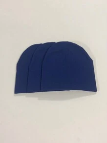 3 Chiếc/Gói Mũ Beanie Trắng Unisex Cho Bé, Kiểu Dáng Đơn Giản Cho Trẻ Em Vào Mùa Xuân Thu - Màu xanh hải quân - Xem 1