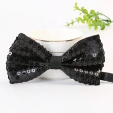 1條女士黑色閃光雙層蝴蝶領帶,適用於派對、表演和日常穿著