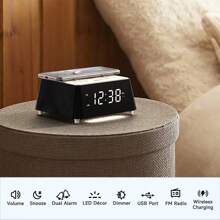 Itoma 205智能鬧鐘內置無線充電、揚聲器、雙鬧鐘和夜燈功能,創造全新的床頭體驗 - 黑與白 - 查看 5