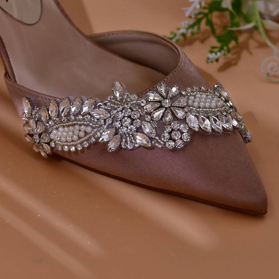 1pc Diamond Crystal Adhesive Patch, Glue Backing Heat Transfer Decoration Patch For High-heeled Shoes, Clothes - Silver - View 1