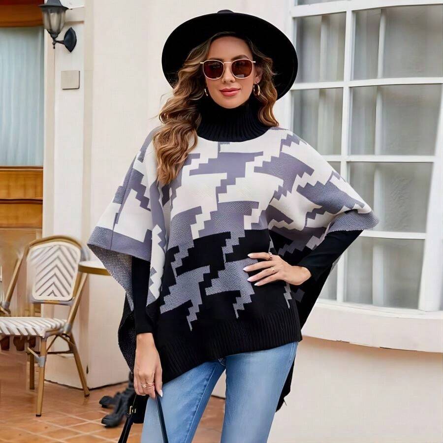 1 Miếng Của phụ nữ Xám Kẻ sọc Lông cừu Trang trí Pompom Cổ áo cao Đan Áo choàng Mưa Đối với Ấm áp , Đúng mốt & Giải trí Mặc hàng ngày - Xám - Xem 1