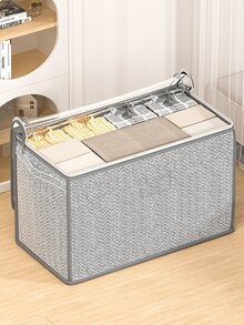 1PC Large Capacity Top Perspective Storage Bag, Toy Storage Bag, Quilt Storage Bag, Clothing Storage Bag, Annotation Slot, Reinforced Handle, Bi-Directional Alloy Zipper, Exquisite Edging Technology, Suitable For Home Wardrobe Storage, Bed Bottom Storage, And Portable Storage When Moving School Organizer Bags Teacher Storage Bags - Light Grey - View 4