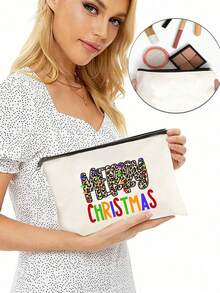 豹紋merry Christmas字母印花,是媽媽、老師、朋友、護士的最佳禮物、化妝袋、女性友人禮品袋、旅行紀念品、生日、情人節、聖誕節、萬聖節、復活節、婦女節派對、伴娘化妝品、母親化妝包 - 米色 - 查看 2