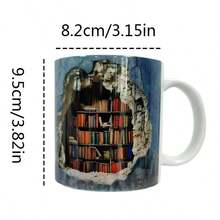 1pc 3d Colorful Print Book Lover Ceramic Coffee Mug/tea Cup, Novel Bookshelf Design - Blue - View 5