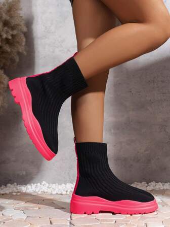 Women's Thin Elastic Boots, Ins Style Thick Socks Boots, Ladies' Ankle Boots