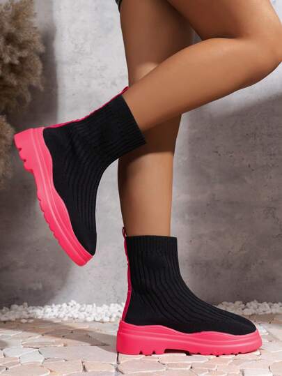Women's Thin Elastic Boots, Ins Style Thick Socks Boots, Ladies' Ankle Boots