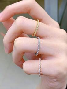 1枚简约闪亮单环纯银立方氧化锆女士珠宝永恒戒指，优雅珠宝礼品，适合女士日常装饰 - 銀色 - 查看 6