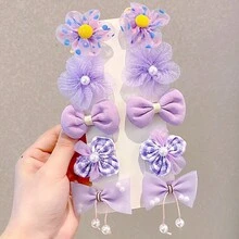 10 cái/gói Cô gái Tím Hoa Kẹp tóc Với Bowknot Đối với Mặc hàng ngày - Màu tím - Xem 1