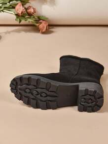 2025 秋冬新款仿麂皮复古纯色 V 型剪裁紧身踝靴，新款时尚休闲优雅粗跟套穿西部尖头马靴 - 黑色 - 查看 8