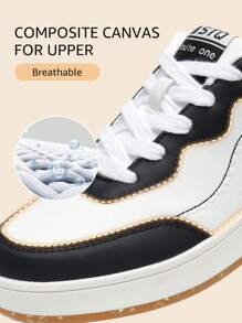 STQ Canvas Shoes For Women Lace Up Tennis Shoes Non Slip Comfortable Walking Sneakers - Đen và trắng - Xem 5