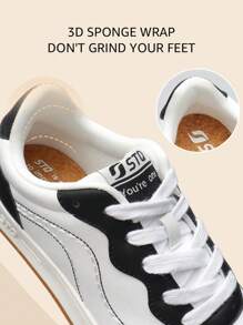 STQ Canvas Shoes For Women Lace Up Tennis Shoes Non Slip Comfortable Walking Sneakers - Đen và trắng - Xem 4