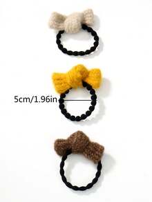 3入組女士秋冬季針織蝴蝶結髮繩,時尚裝飾髮飾,適合日常使用