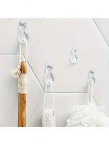 2个5.8*2.9cm+4*2cm Ps材质，强力粘性猫形免钻挂钩，适用于浴室、卧室、客厅和宿舍，完美的家居必需品，整理毛巾和衣服