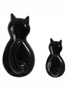 2个5.8*2.9cm+4*2cm Ps材质，强力粘性猫形免钻挂钩，适用于浴室、卧室、客厅和宿舍，完美的家居必需品，整理毛巾和衣服