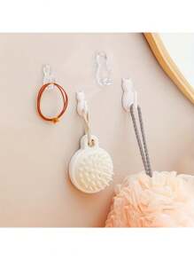 2个5.8*2.9cm+4*2cm Ps材质，强力粘性猫形免钻挂钩，适用于浴室、卧室、客厅和宿舍，完美的家居必需品，整理毛巾和衣服