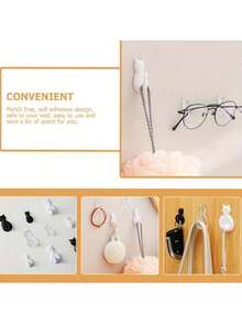 2个5.8*2.9cm+4*2cm Ps材质，强力粘性猫形免钻挂钩，适用于浴室、卧室、客厅和宿舍，完美的家居必需品，整理毛巾和衣服