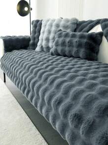 1入實色毛絨沙發墊,兔子風格蓬鬆寵物友好家具保護套,客廳裝飾 - 深灰色 - 查看 1