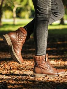 STQ Women's Combat Boots Lace Up Ankle Booties - 棕色 - 查看 3
