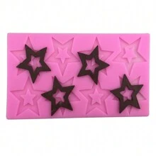 1入組五角星設計創意烘焙矽膠模具,帶有凹槽用於製作翻糖、蛋糕、樹脂、聚合物粘土、膠水和環氧樹脂裝飾 - 粉色 - 查看 2