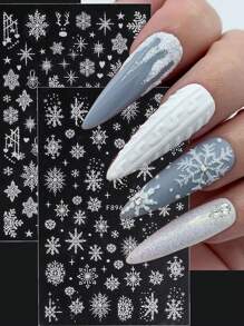 2pcs Glitter White Snowflake Nail Slider Christmas Elk Nail Stickers New Year Winter Nail Designs Decorations - White - View 1