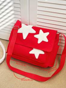 極簡多色五角星裝飾方形女包，大容量初高中學生女生休閒手提斜挎包，日常通勤用品收納包