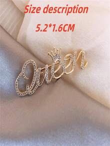 1pc Fashion Accessories Crown & Letters Design Rhinestone Inlaid Brooch Personaized Design Women's Jewelry Decoration - Gold - View 3