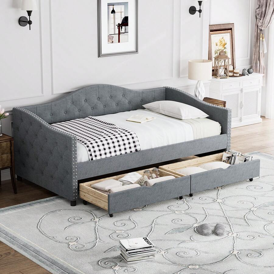 Modern Upholstered Tufted Twins Daybed With Turndle/Drawers SHEIN USA