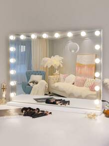 FENCHILIN Large Holly Wood Vanity Mirror With Lights Make-Up Mirror With 18 Dimmable Light Bulbs, 3-Color Light Settings, USB Port, Large Smart Bedroom Make-Up Mirror For Tabletop Wall Mount White 80cm X 58cm - White - View 5