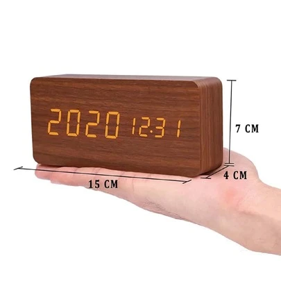 1 pieza Reloj despertador de madera inteligente, reloj de mesa de noche, decoración electrónica para el hogar, función de repetición, alarma de mañana, reloj de mesa de noche, reloj despertador digital con control de voz, decoración para el hogar, decoración para la habitación, regalo, reloj despertador digital para cumpleaños, graduación, decoración para el dormitorio, decoración para la vuelta al colegio, sorpresa escolar, suministros de estudio