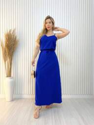 Vestido longo crepe simple de alcinha com cinto FL-v50