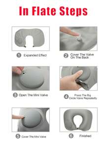 1pc Black Press-type Inflatable U-shaped Pillow - Black - View 3