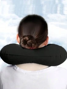 1pc Black Press-type Inflatable U-shaped Pillow - Black - View 2