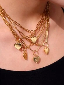 1對心型吊墜，腐蝕字母和心形字母，不鏽鋼字母和心形款式項鍊，適合辦公室女士，情人節禮物，派對珠寶