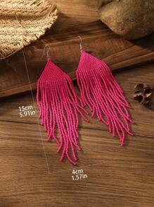 Handmade Beaded Earrings, Boho Style Exaggerated Tassel Earrings, Popular In Europe And America - Hot Pink - View 2