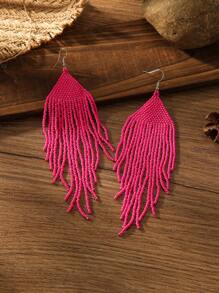Handmade Beaded Earrings, Boho Style Exaggerated Tassel Earrings, Popular In Europe And America - Hot Pink - View 4