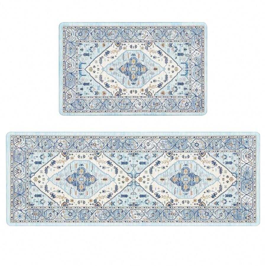 Pauwer Anti Fatigue Kitchen Mats For Floor 2 Piece Set, Cushioned Memory Foam Kitchen Rug, Non Slip Kitchen Runner Rug Carpet, Waterproof Kitchen Sink Rug Comfort Standing Mat For Kitchen Laundry - Màu xanh da trời - Xem 1